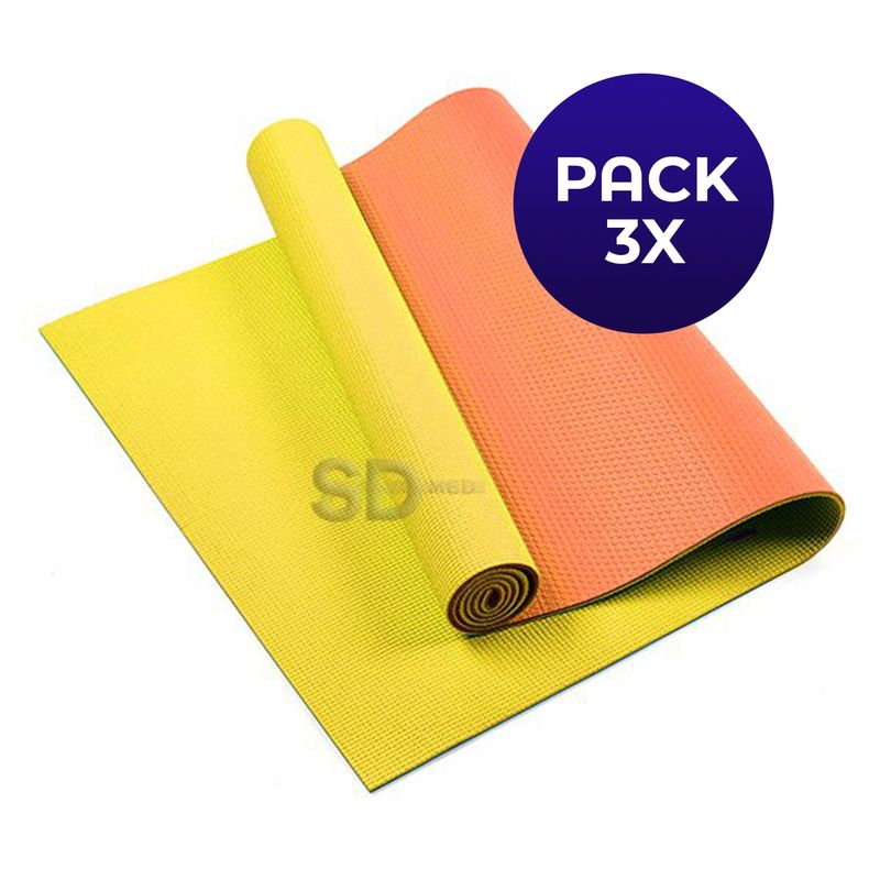 SDFIT - Pack de 3u Mat de Yoga 6 mm Doble Color Naranjo  Amarillo