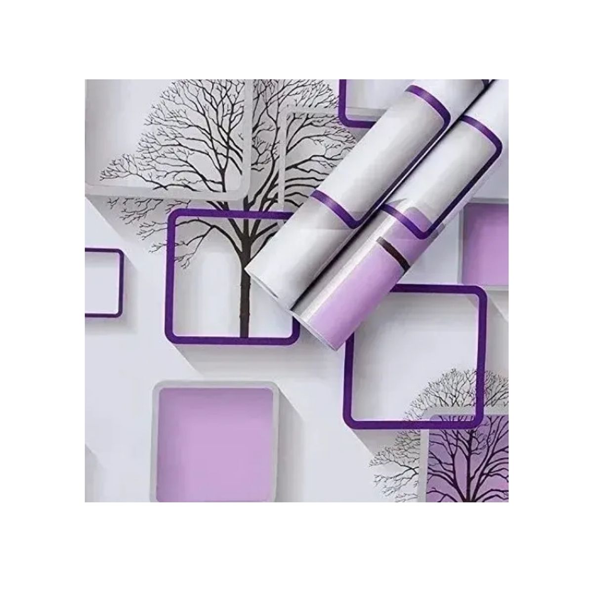 GENERICO - Papel Mural Autoadhesivo Rollo 10mt X 60cm Cuadros Morados