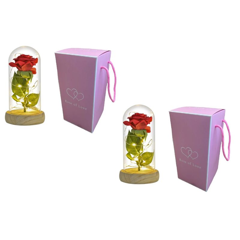 Pasteleria - Pack x2 Rosa Eterna Rosas Eternas Rosa Preservada Led San Valentin
