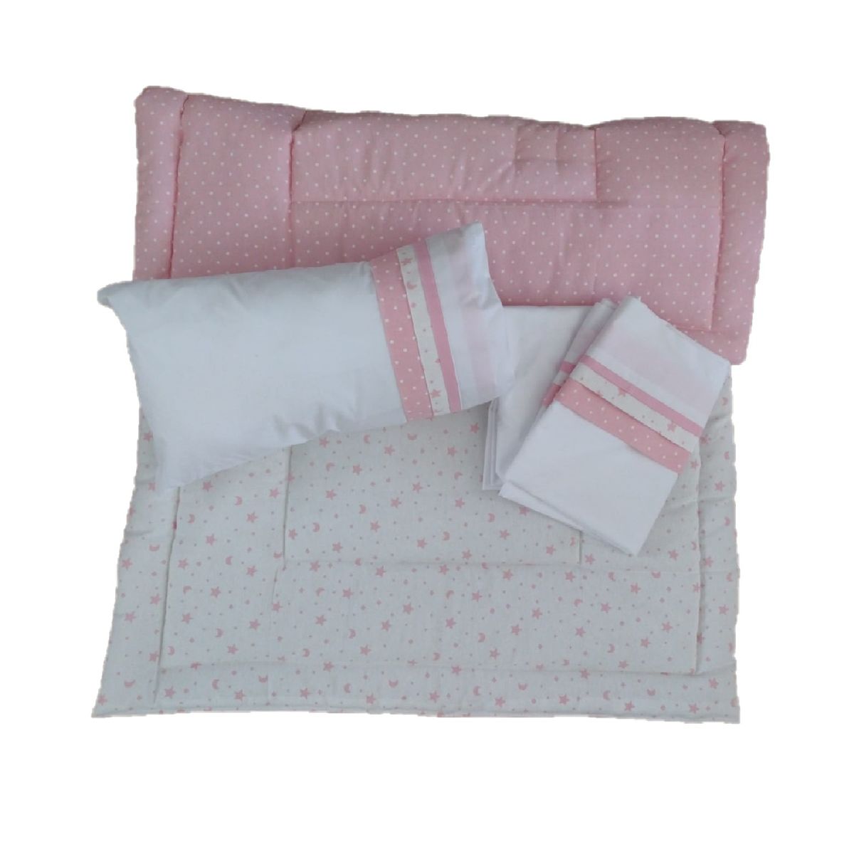 GENERICO - Set cuna Colecho 90x55 cm - Rosado estrella luna y Puntos Blancos