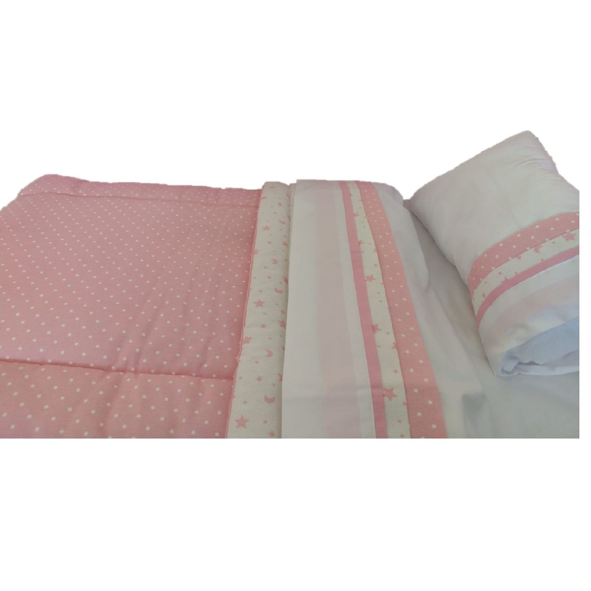 GENERICO - Set cuna Colecho 90x55 cm - Rosado estrella luna y Puntos Blancos
