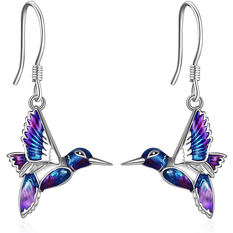 GENERICO - Aros colibrí multicolor plata 925 mujer joya juvenil