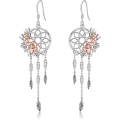 GENERICO - Aros atrapasueños rosa plata 925 joya juvenil mujer