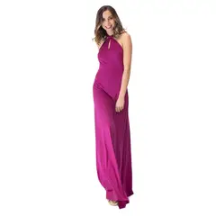 MARIA PASKARO - Vestido Largo Oporto Magenta Lycra Halter Amarra
