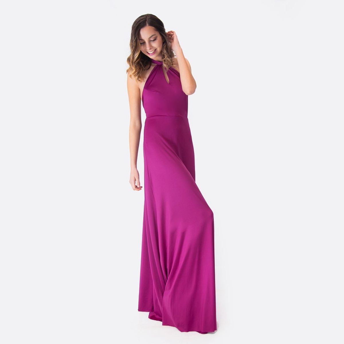 MARIA PASKARO - Vestido Largo Oporto Magenta Lycra Halter Amarra Maria Paskaro MARIA PASKARO