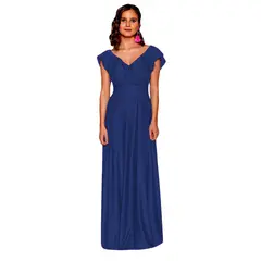 MARIA PASKARO - Vestido Largo Marken Azul Marino Lycra Vuelo Grande