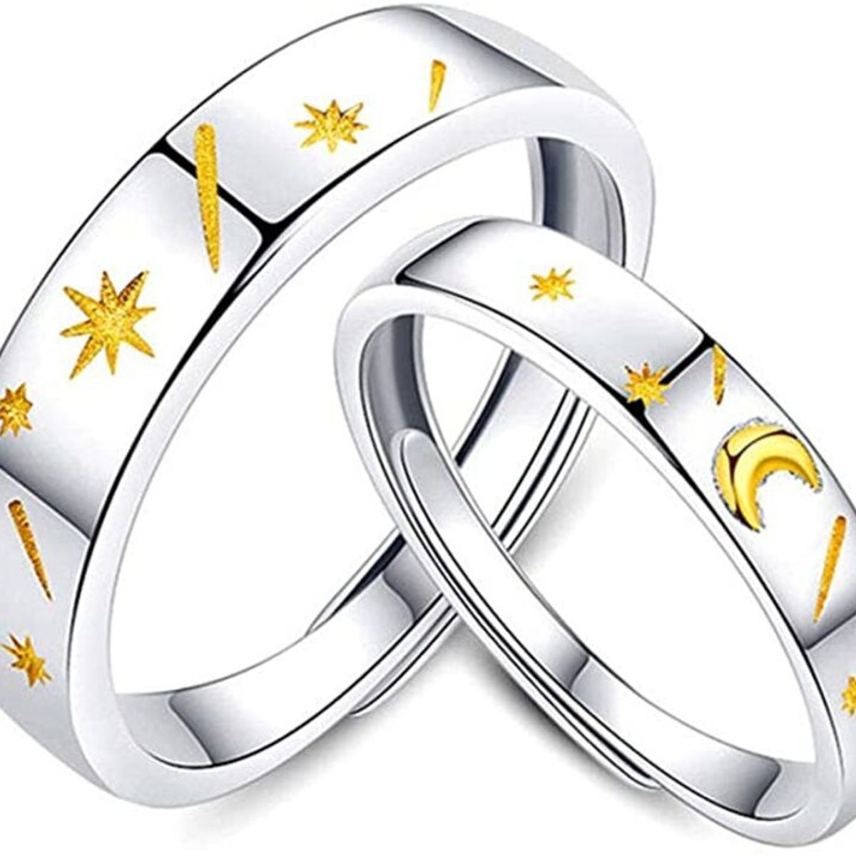 GENERICO - Anillos parejas sol y luna ajustables amor ilusion