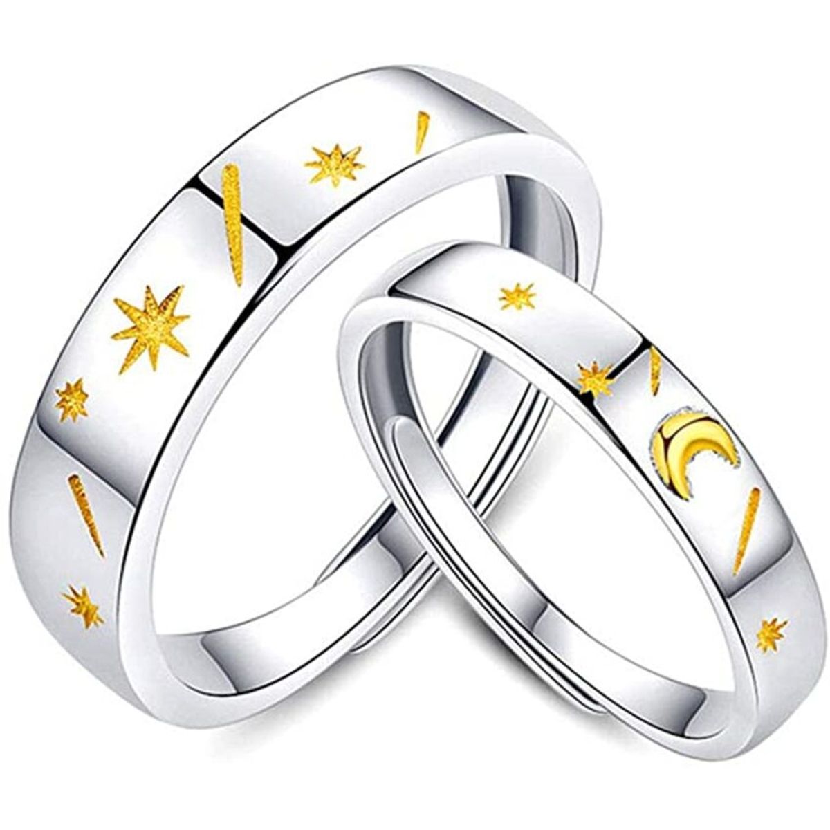 GENERICO - Anillos parejas sol y luna ajustables amor ilusion