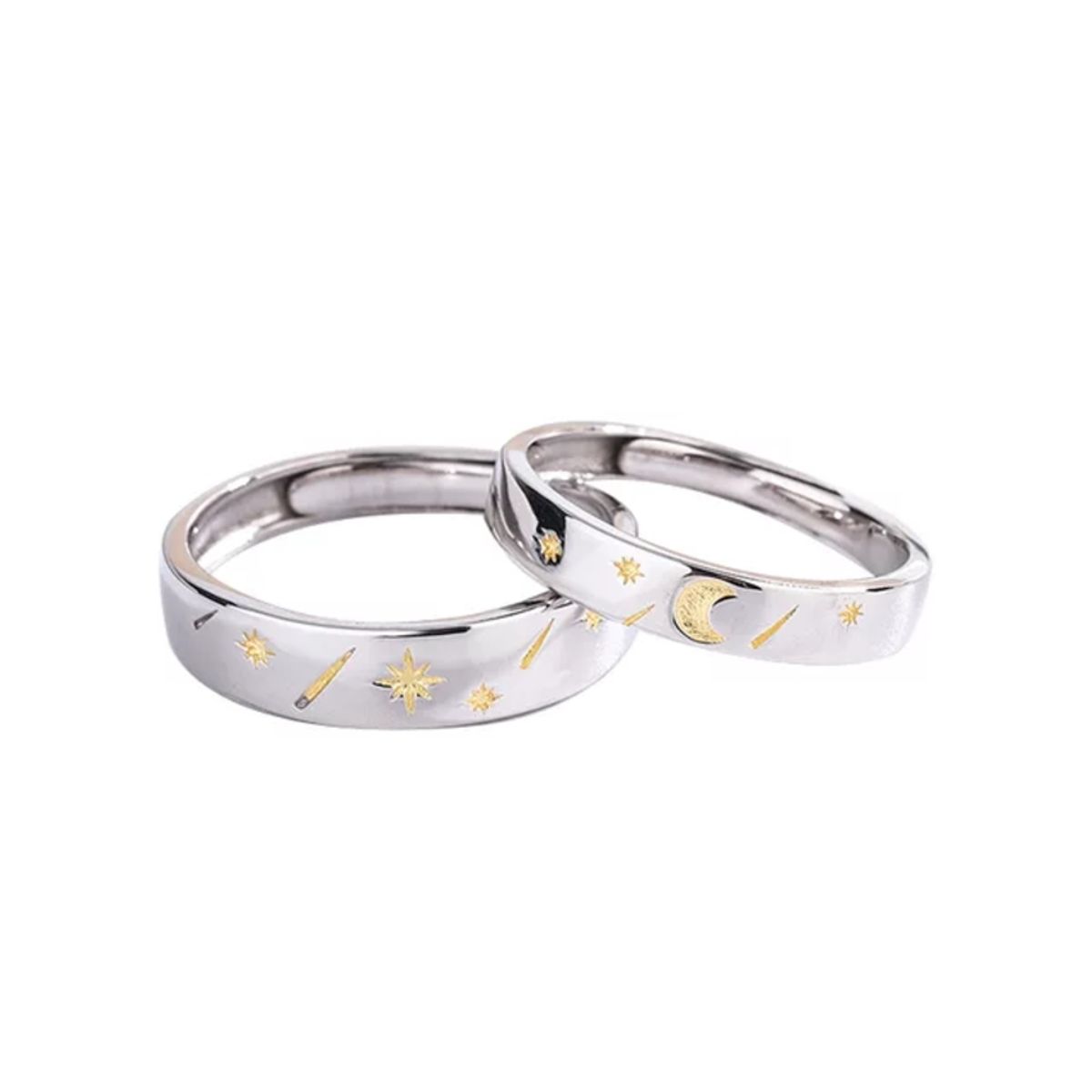 GENERICO - Anillos parejas sol y luna ajustables amor ilusion