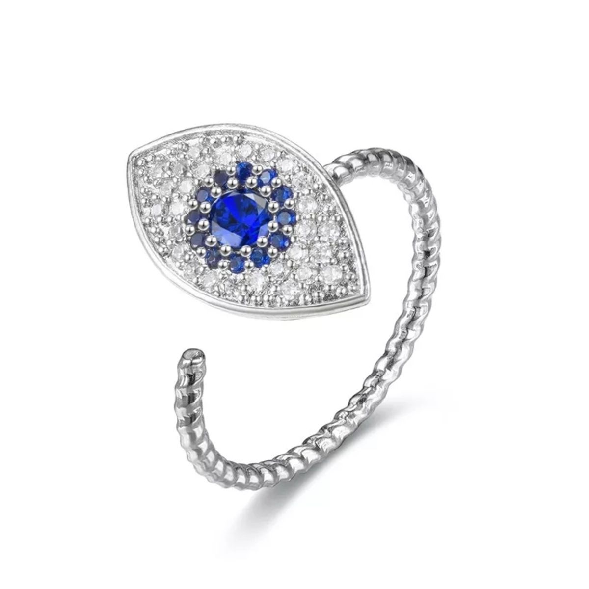GENERICO - Anillo midi plata 925 ojo turco ajustable giratorio anti estres