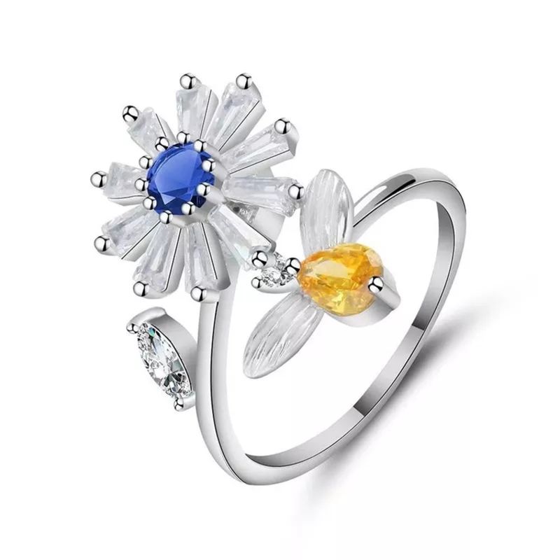 GENERICO - Anillo plata 925 margarita ajustable giratorio anti estres