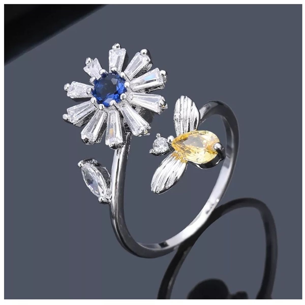 GENERICO - Anillo plata 925 margarita ajustable giratorio anti estres