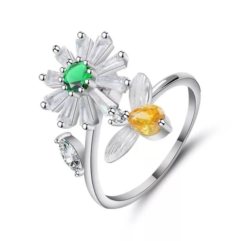 GENERICO - Anillo plata 925 margarita ajustable giratorio anti estres