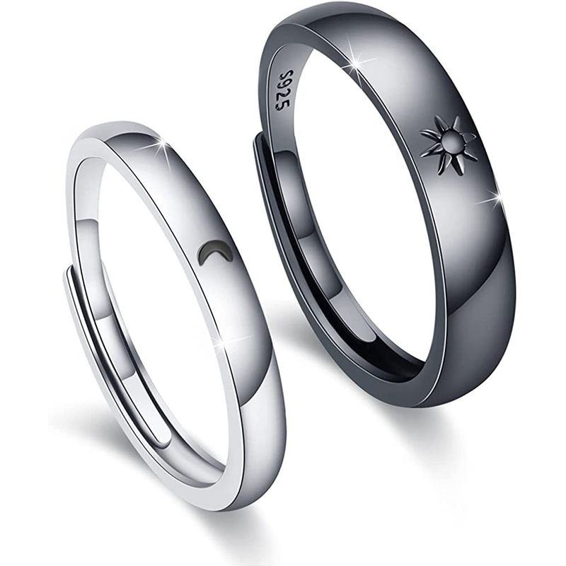 GENERICO - Anillos parejas sol y luna negro ajustables amor ilusion