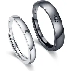 GENERICO - Anillos parejas sol y luna negro ajustables amor ilusion