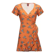 HAKA HONU - Vestido Mujer Aflora Mostaza print