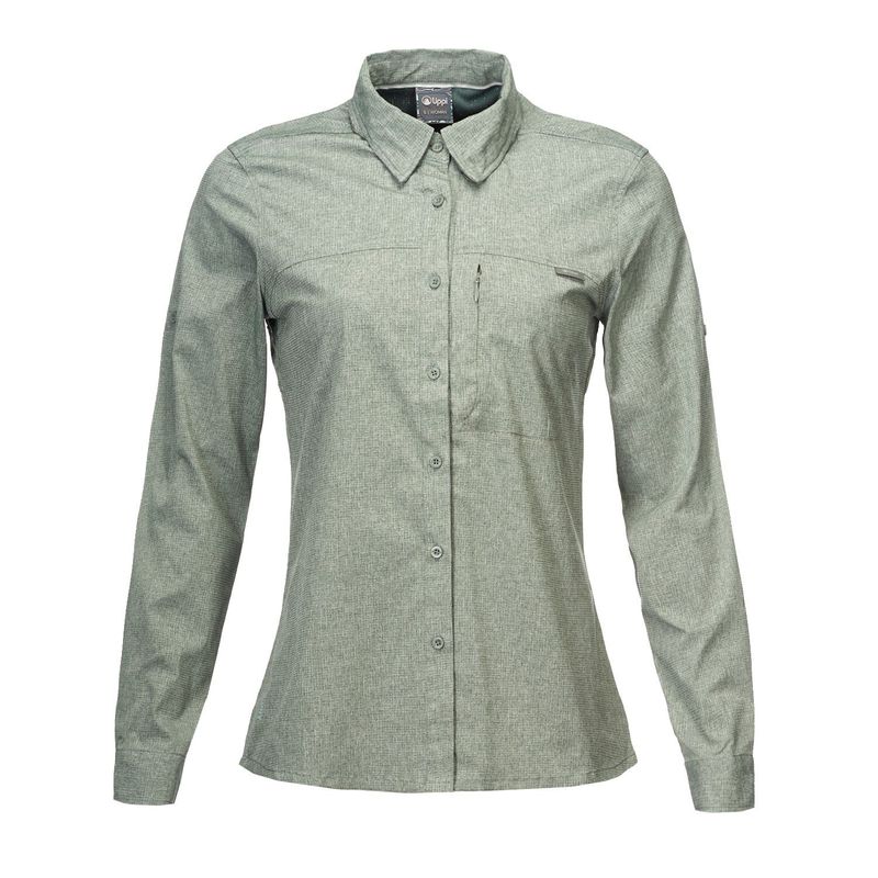LIPPI - Camisa Mujer Rosselot Long Sleeve Q-Dry Shirt Verde Grisaceo Lippi