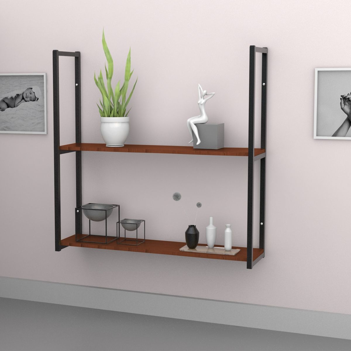 BRASFORMA - REPISA FLOTANTE INDUSTRIAL 2 TABLAS 90x90X24cm CAFÉ BRASFORMA