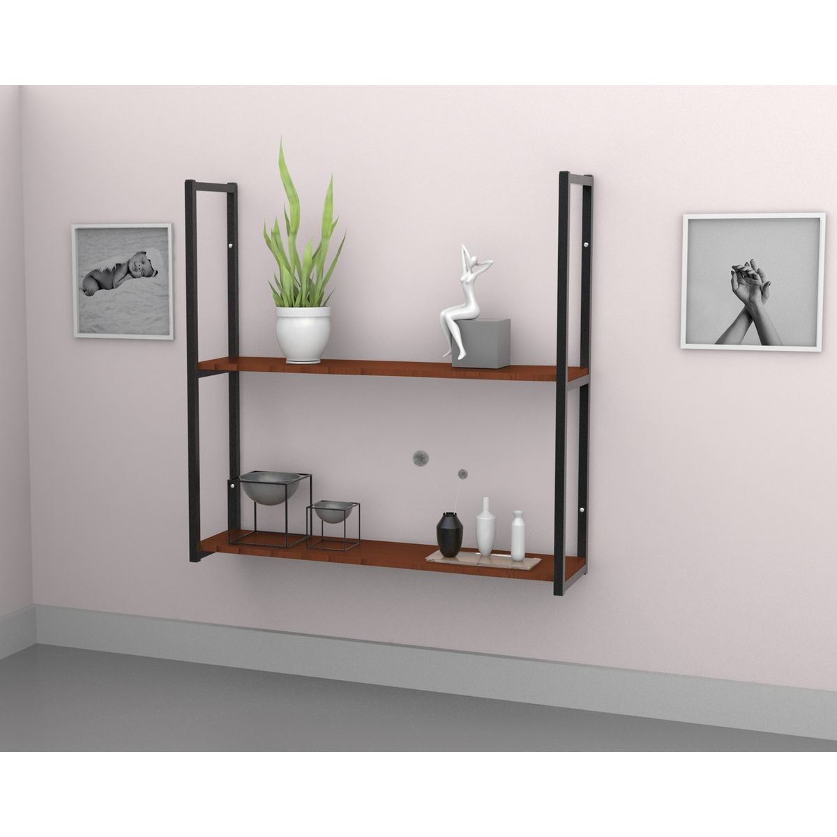 BRASFORMA - REPISA FLOTANTE INDUSTRIAL 2 TABLAS 90x90X24cm CAFÉ BRASFORMA