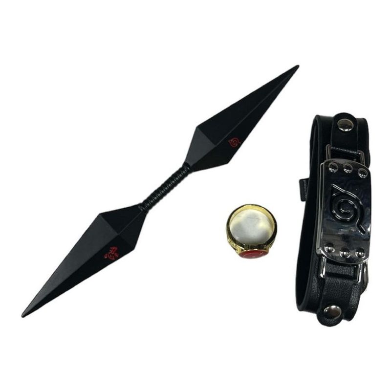 GENERICO - Set Naruto Pulsera 26cm Anillo N14 Kunai Doble 15cm