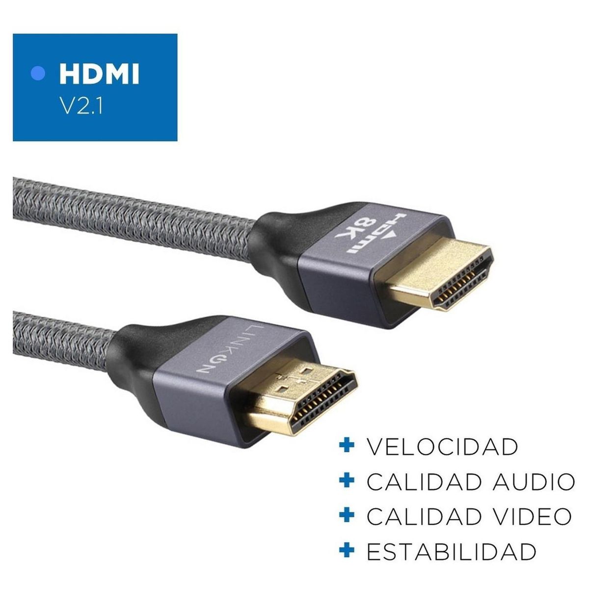LINKON - Cable Hdmi 8k @60hz, 4k@120hz 48gbps V2.1 Trenzado Oro 2mts