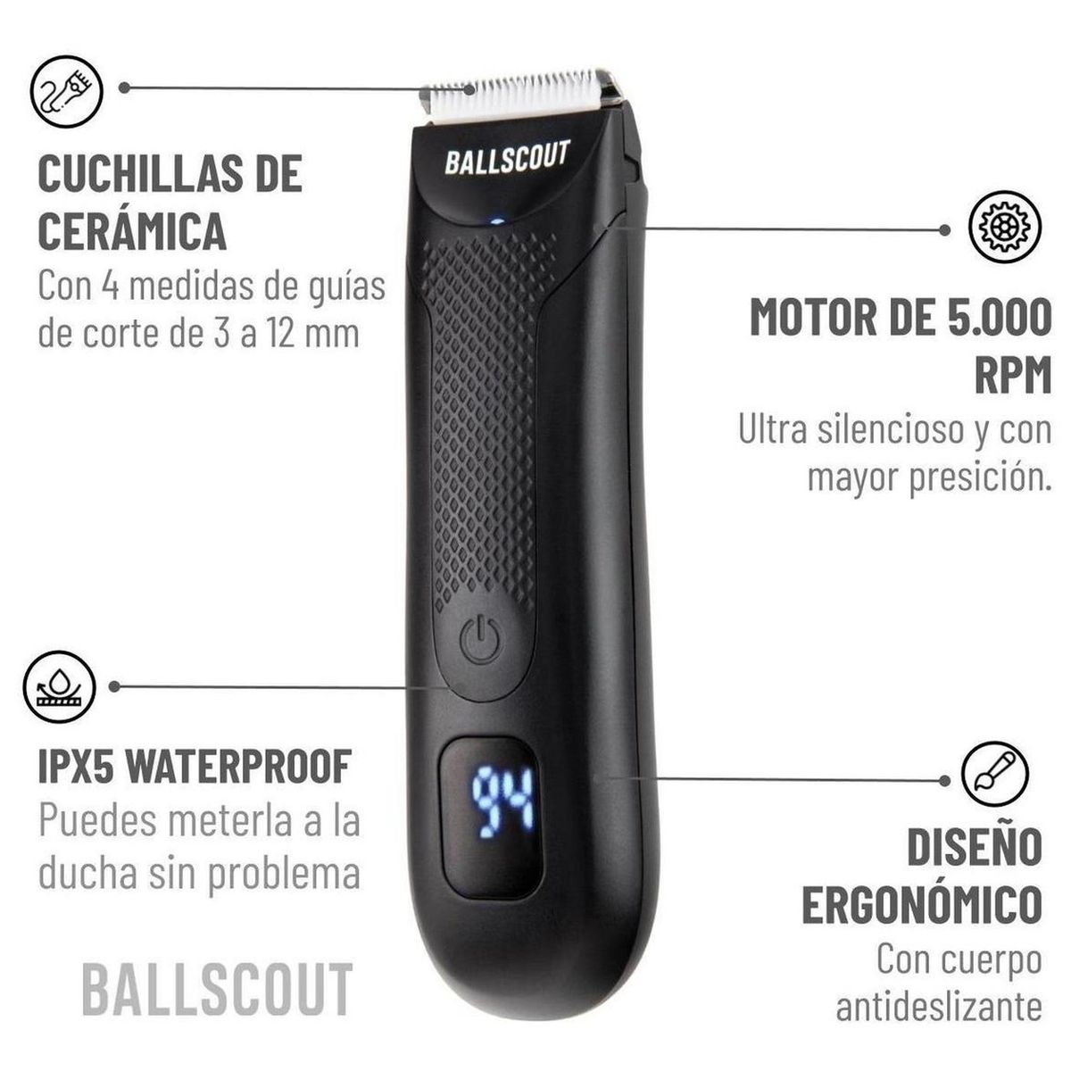 BALLSCOUT - Afeitadora Ballscout Smooth Resistente Al Agua Kit Accesorio - Negro