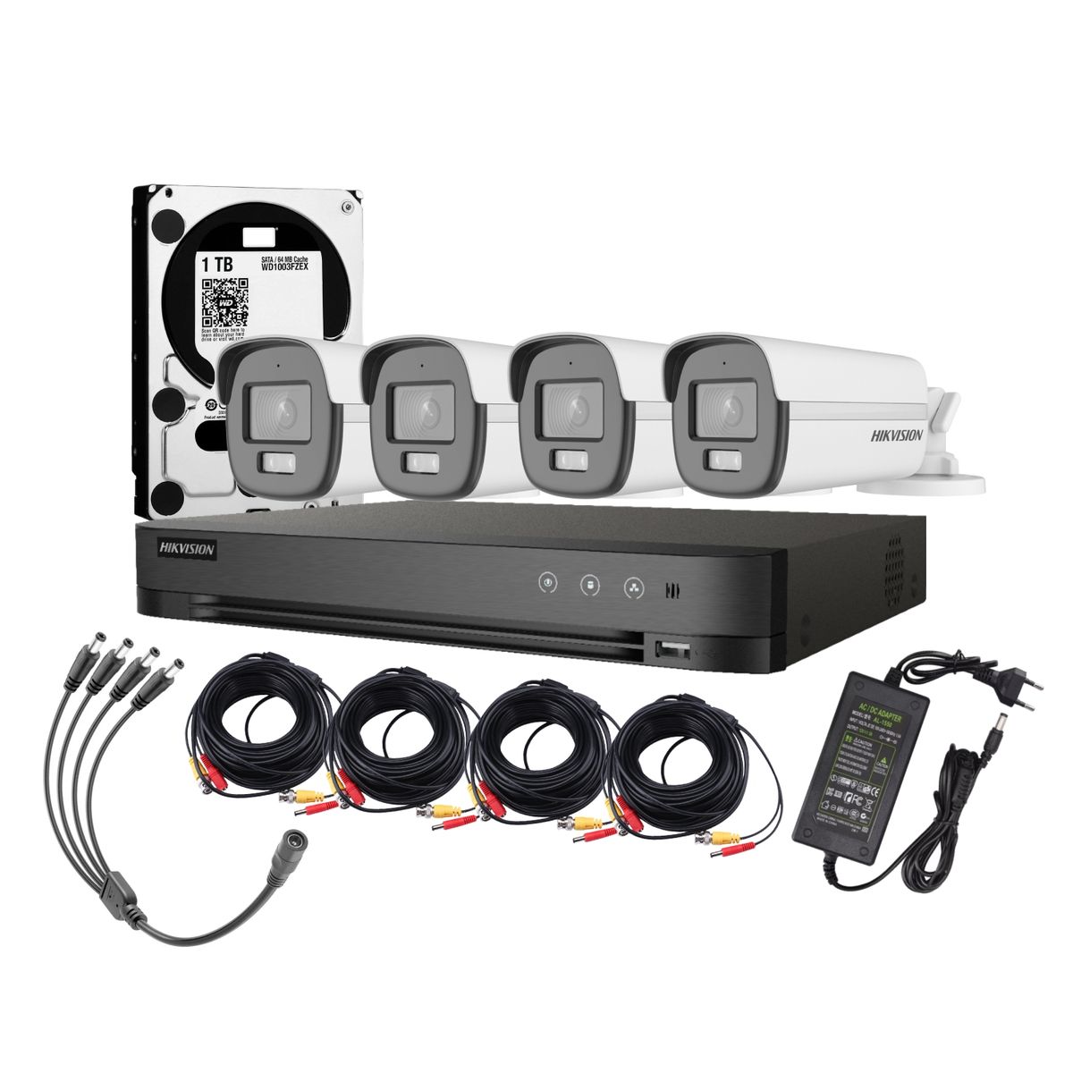 HIKVISION - Kit 4 Cámaras Hikvision ColorVU 4 Bala Full Color de Noche