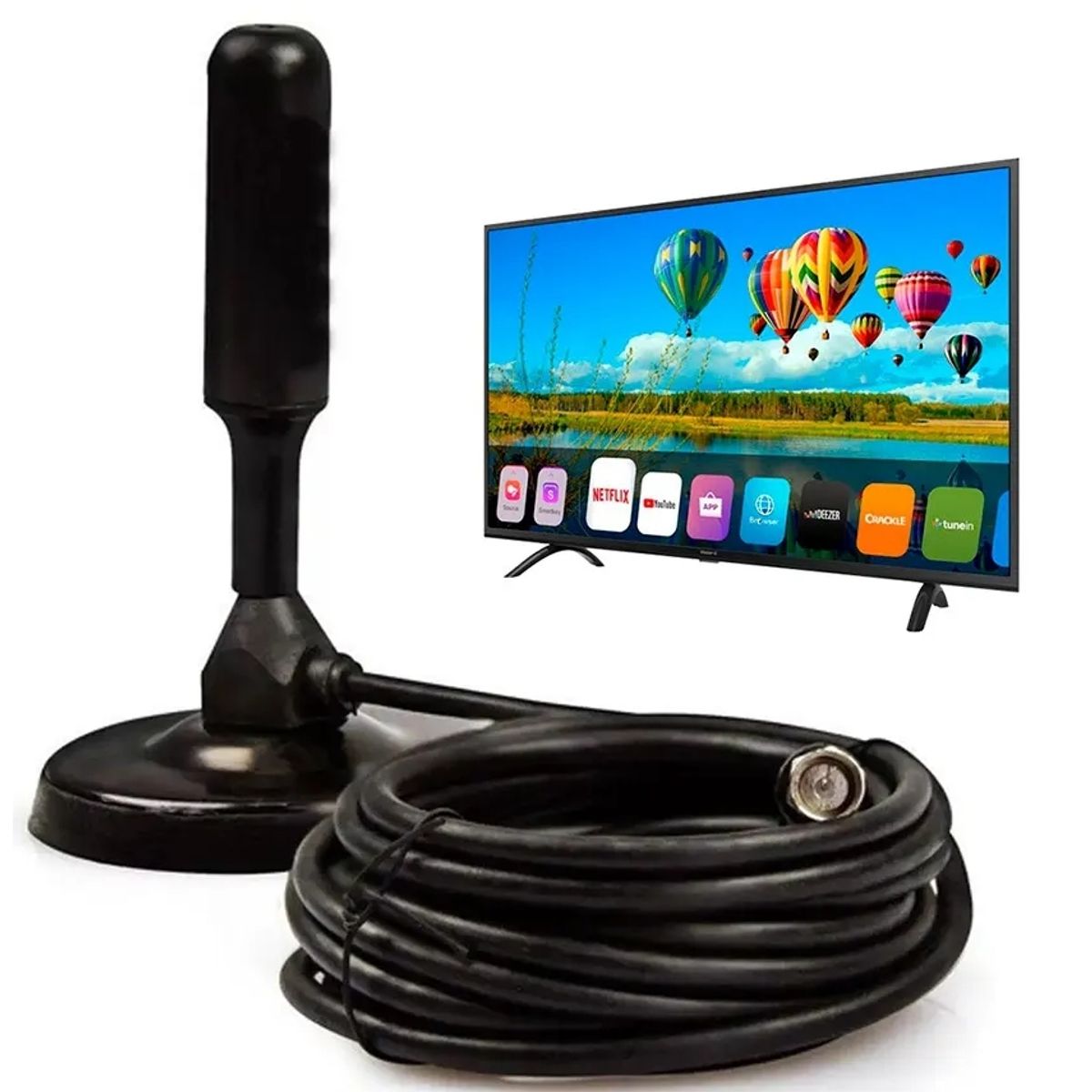 GENERICO - Antena Tv Digital Abierta Hd Tvd Interior 360 Coaxial