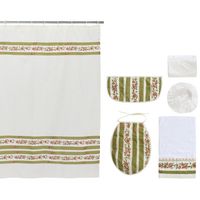 Cortina y set de baño 7 piezas 180x180 cms Crudo Flores