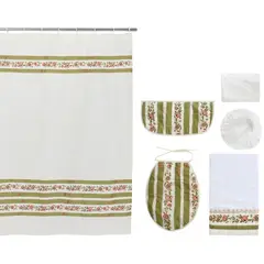 GENTILE - Cortina y set de baño 7 piezas 180x180 cms Crudo Flores