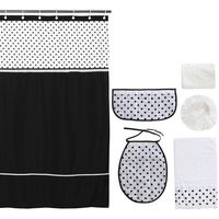 Cortina y Set de baño 7 piezas 180 x 180 cms circulos negros.
