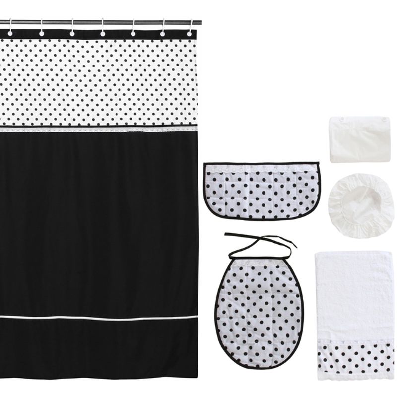 GENTILE - Cortina y Set de baño 7 piezas 180 x 180 cms circulos negros