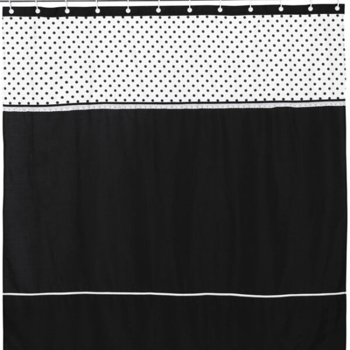 GENTILE - Cortina y Set de baño 7 piezas 180 x 180 cms circulos negros.