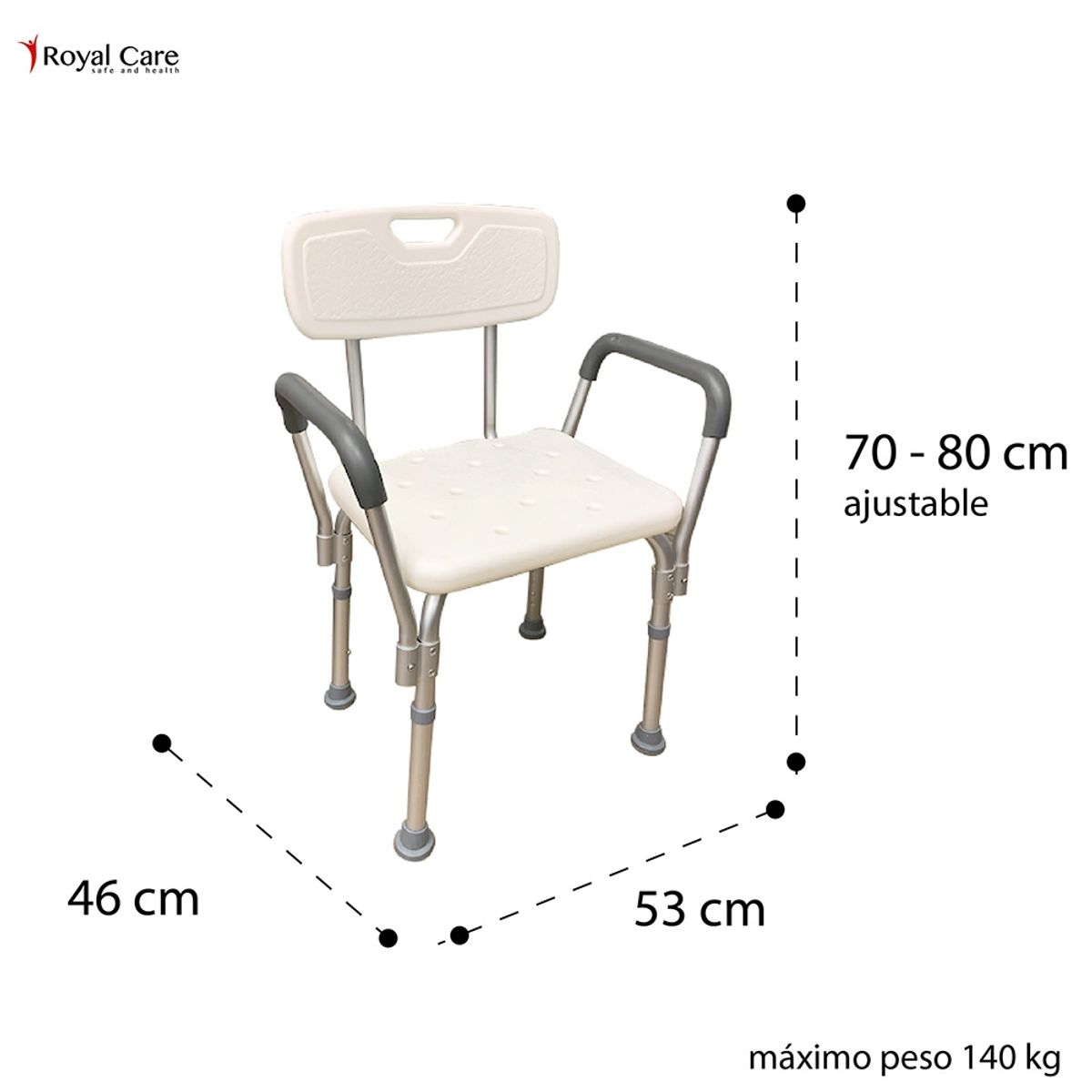 GENERICO - Silla de ducha para baño con apoya brazos acolchados - Royal Care