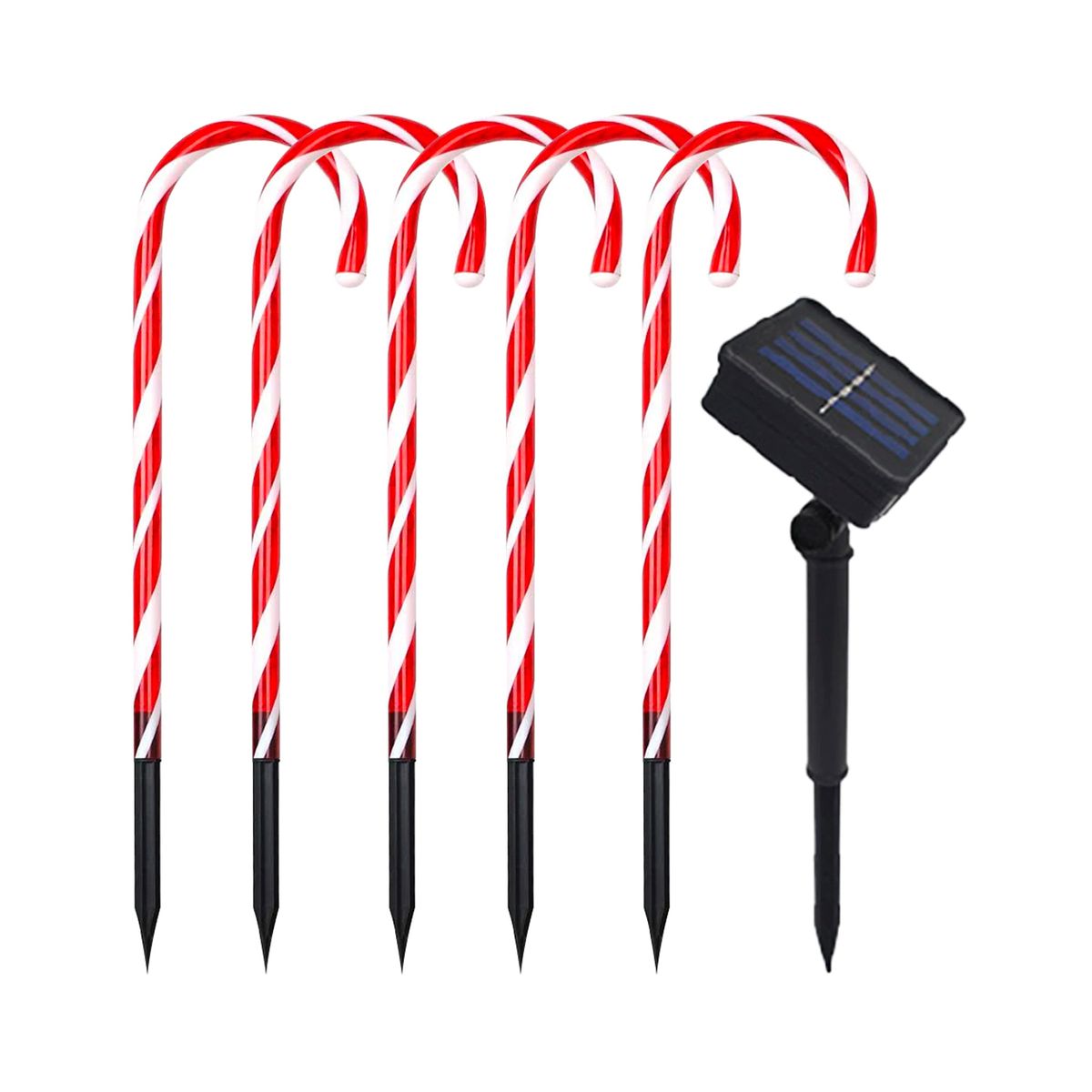 HB LEDS - Pack 5 Estaca Solar Navideña con Forma de Bastón de Caramelo