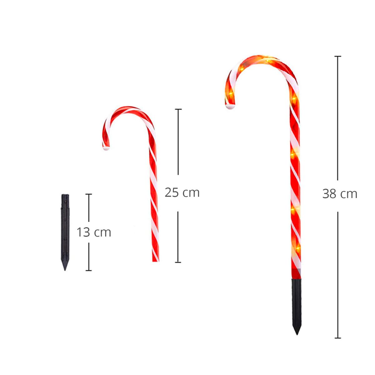 HB LEDS - Pack 5 Estaca Solar Navideña con Forma de Bastón de Caramelo