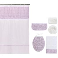 Cortina y Set de baño 7 piezas 180 x 180 cms blanco flores rosadas