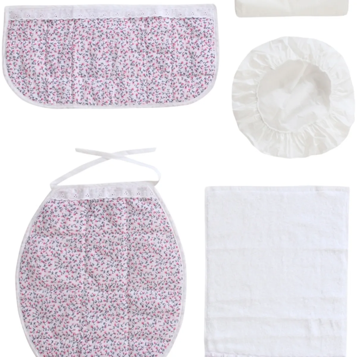 GENTILE - Cortina y Set de baño 7 piezas 180 x 180 cms blanco flores rosadas