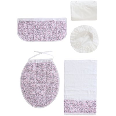 Imagen 2 del producto Cortina y Set de baño 7 piezas 180 x 180 cms blanco flores rosadas