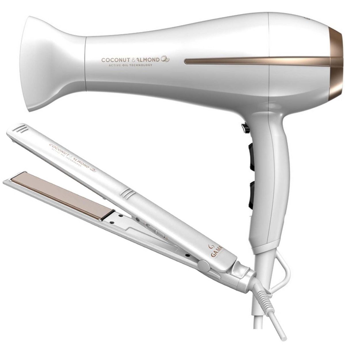 GAMA - Pack Gama Secador de Pelo y Alisadora Coconut Almond Active Oil