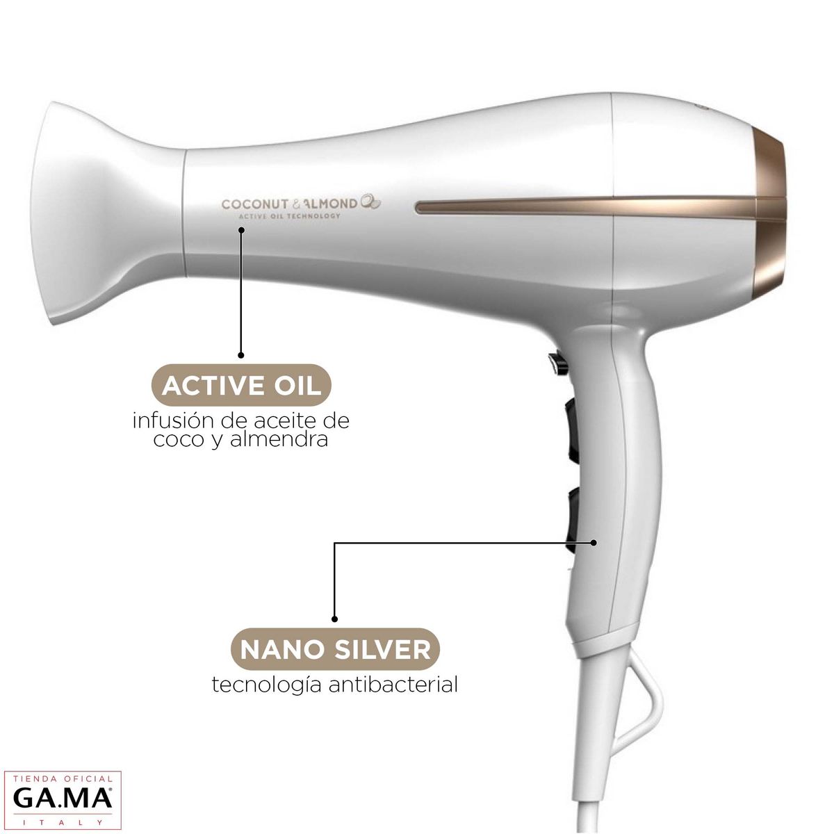 GAMA - Pack Gama Secador de Pelo y Alisadora Coconut Almond Active Oil