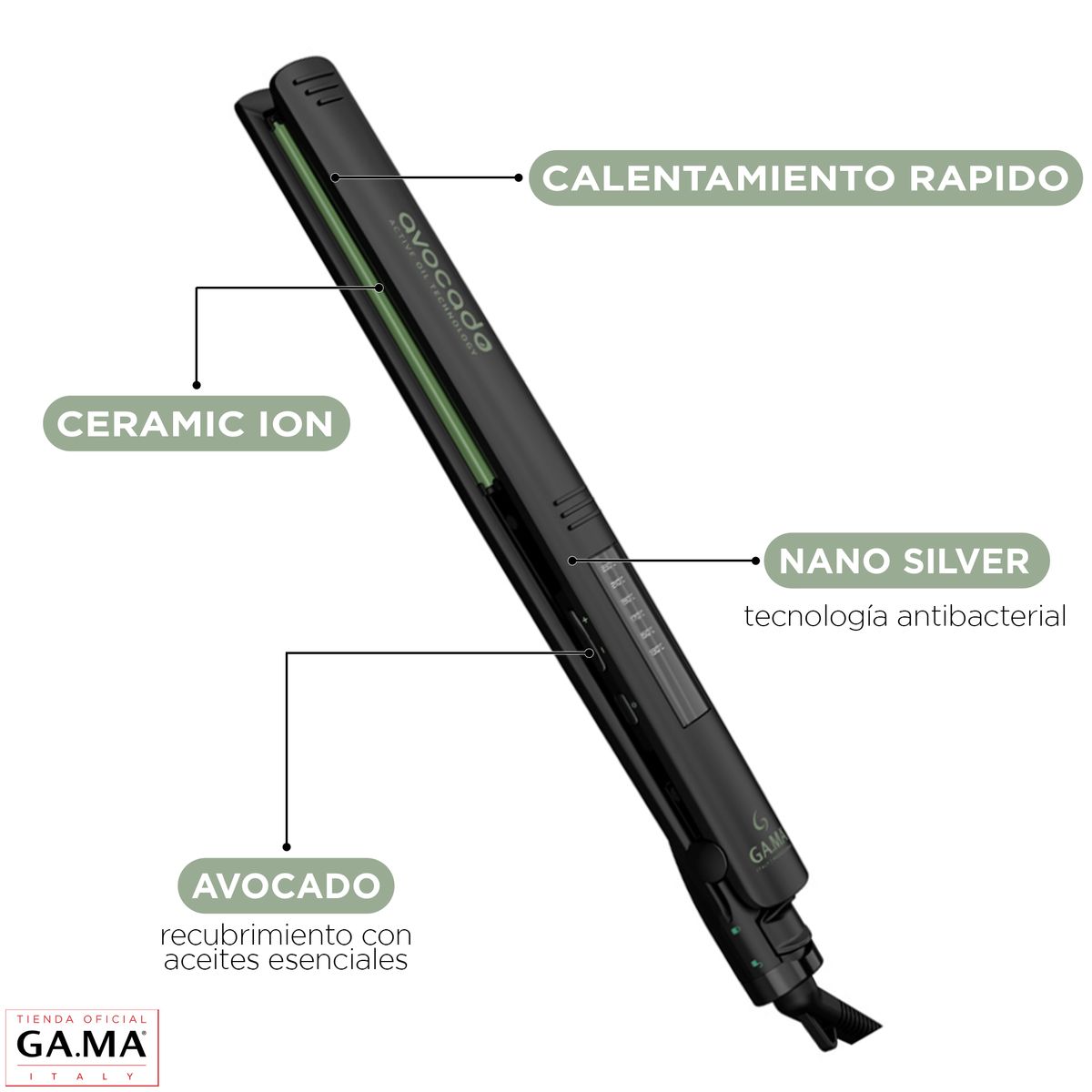 GAMA - Plancha Alisadora Elegance Led Gama Avocado Essential Oils
