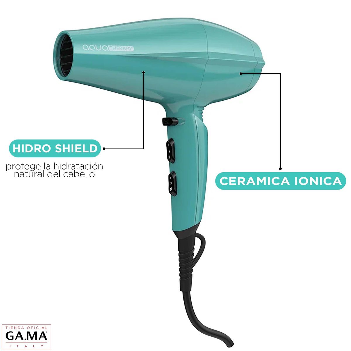 GAMA - Secador De Pelo Gama Brilliant Ceramic Ion Aqua Therapy
