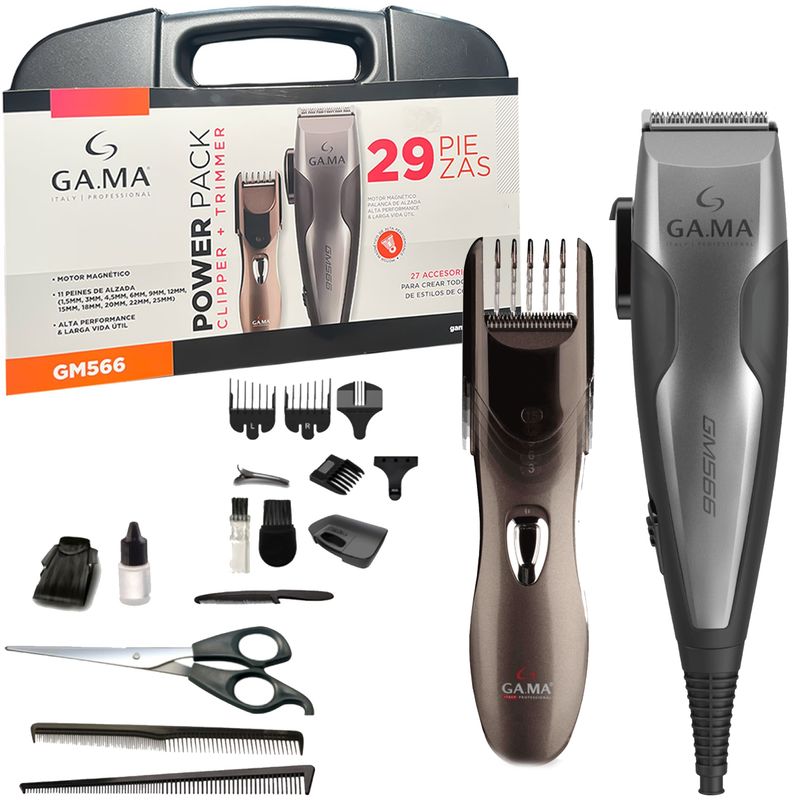 GAMA - Cortapelos Clipper + Trimmer Gama Gm566 29 Piezas Maletín
