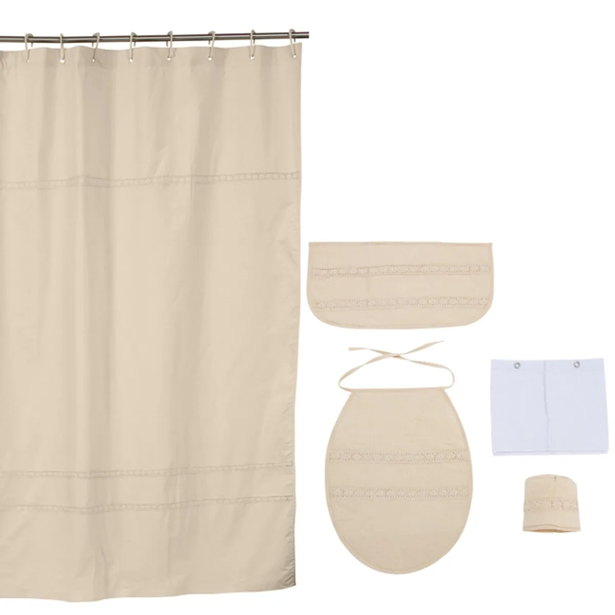 GENTILE - Cortina y Set de baño 5 piezas 180 x 180 cms crea crudo