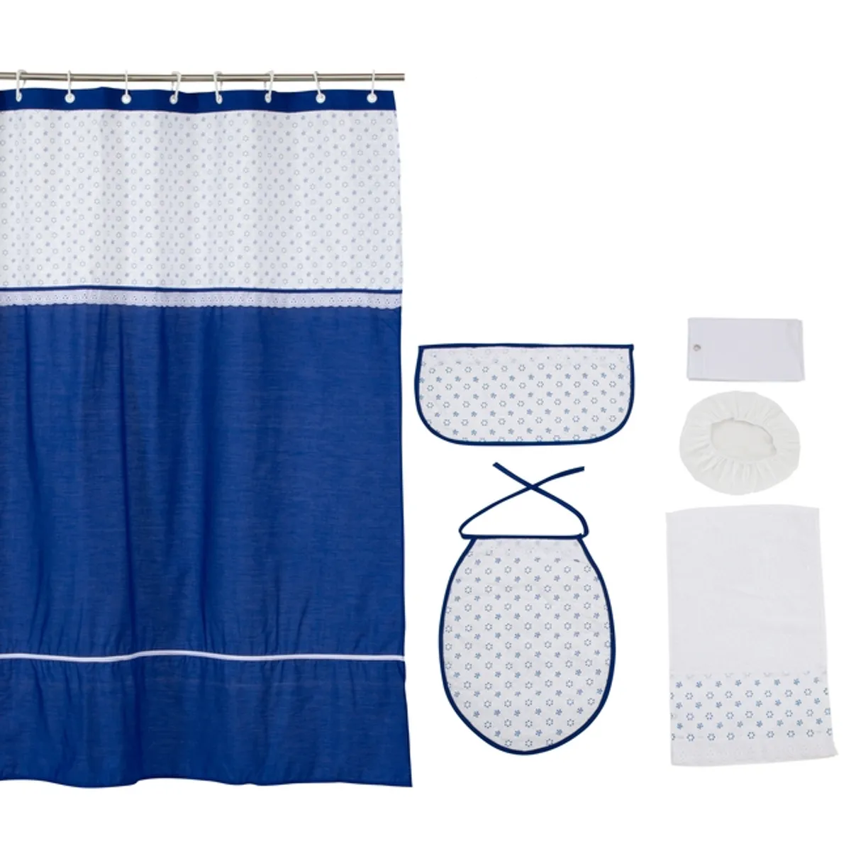 GENTILE - Cortina y Set de baño 7 piezas 180 x 180 cms azulino broderie.