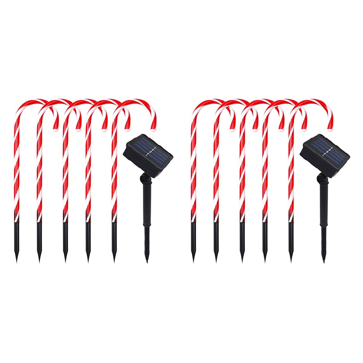 HB LEDS - Pack 10 Estaca Solar Navideña con Forma de Bastón de Caramelo