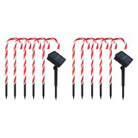 Pack 10 Estaca Solar Navideña con Forma de Bastón de Caramelo