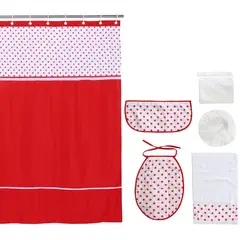 GENTILE - Cortina y Set de baño 7 piezas 180 x 180 cms circulos rojos