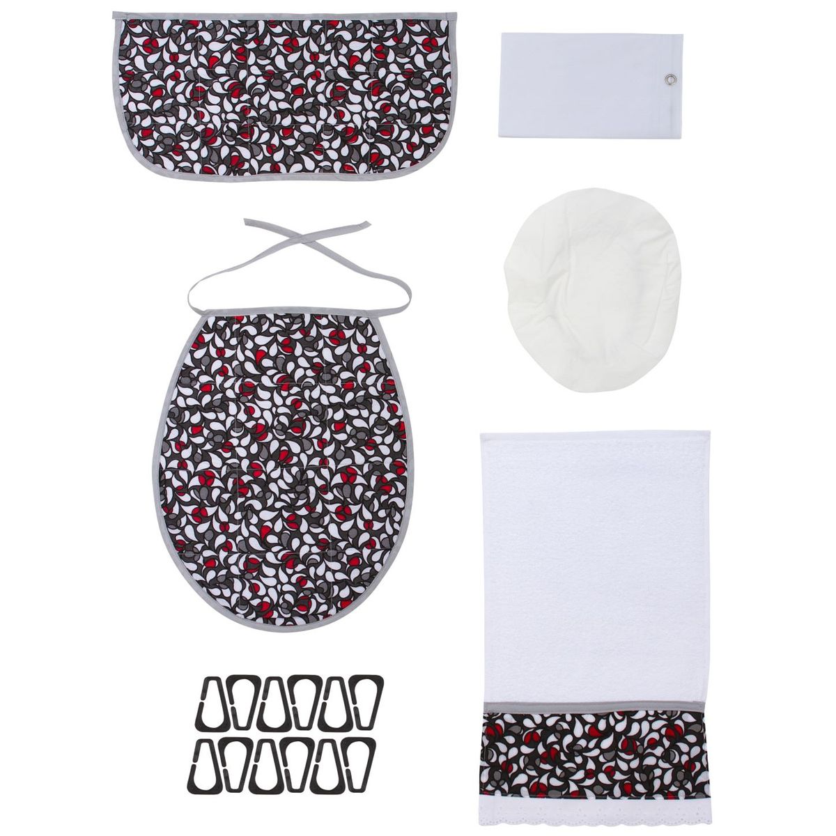 GENTILE - Cortina y Set de baño 7 piezas 180 x 173 cms gris blanco